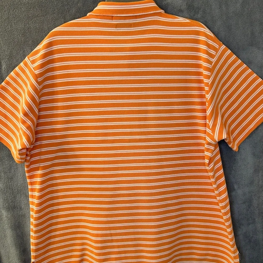 Ralph Lauren Mens Big Large Waffle Knit Polo Orange White Striped Shirt